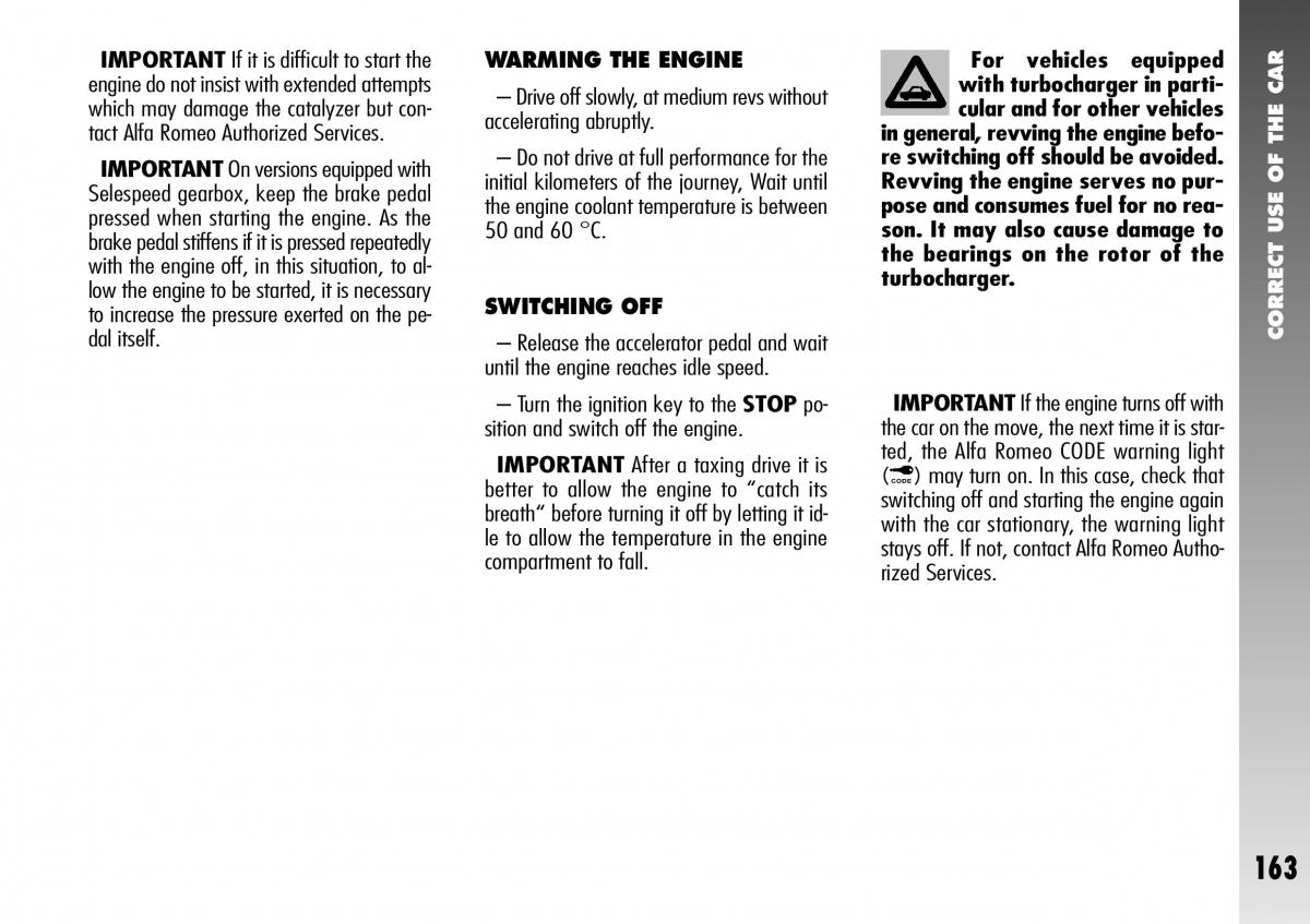 Alfa Romeo 156 GTA owners manual / page 164