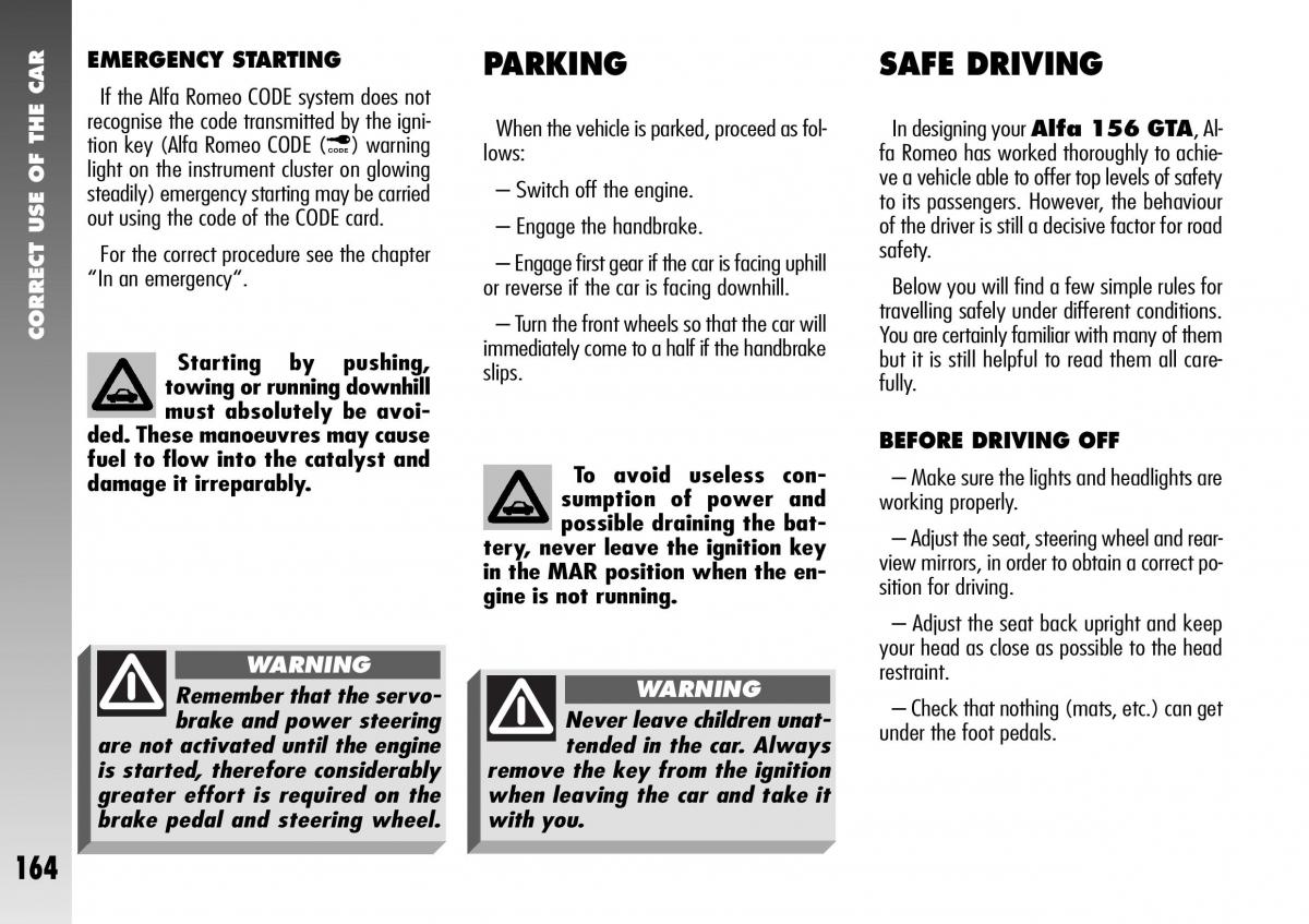 Alfa Romeo 156 GTA owners manual / page 165