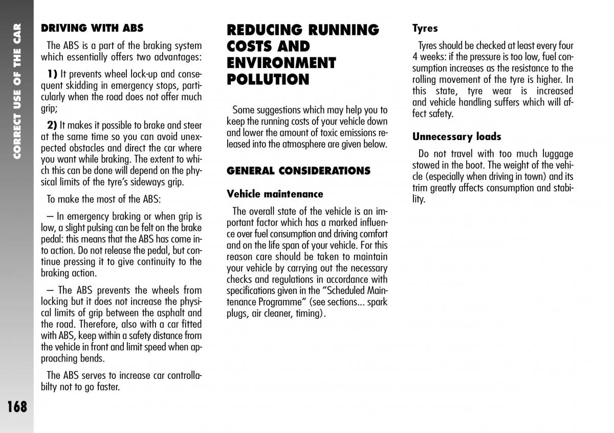 Alfa Romeo 156 GTA owners manual / page 169