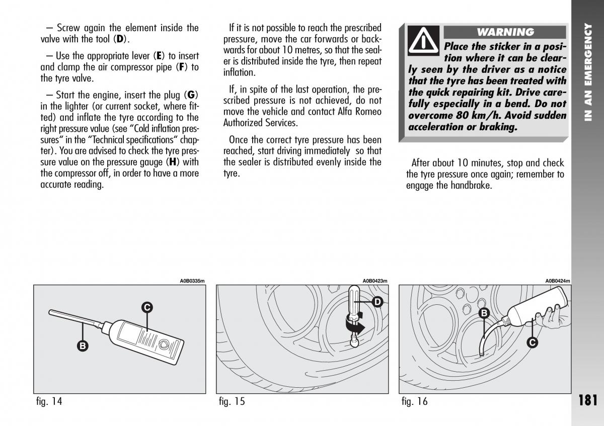 Alfa Romeo 156 GTA owners manual / page 182