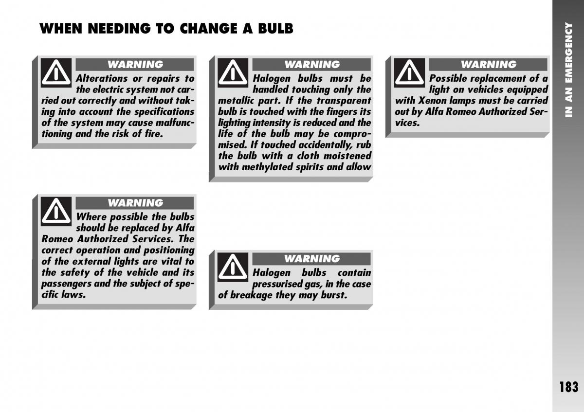 Alfa Romeo 156 GTA owners manual / page 184