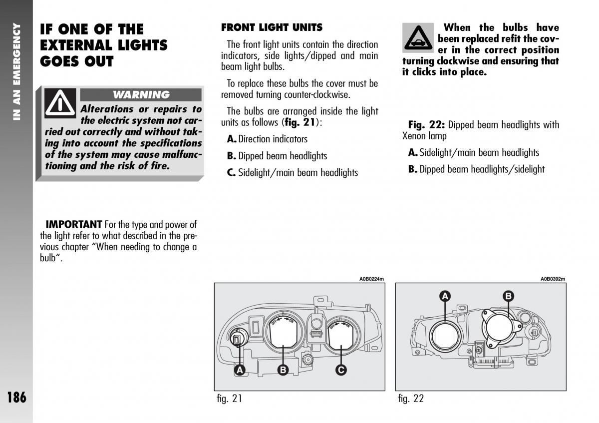 Alfa Romeo 156 GTA owners manual / page 187