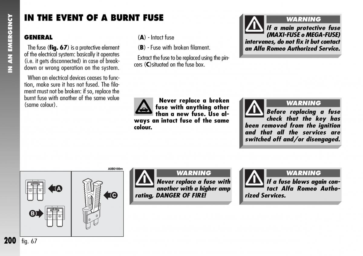 Alfa Romeo 156 GTA owners manual / page 201