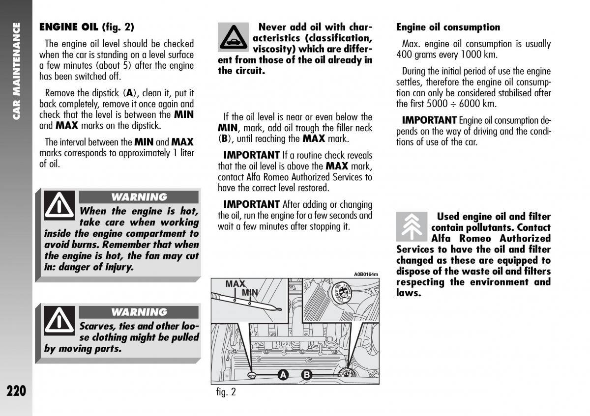 Alfa Romeo 156 GTA owners manual / page 221