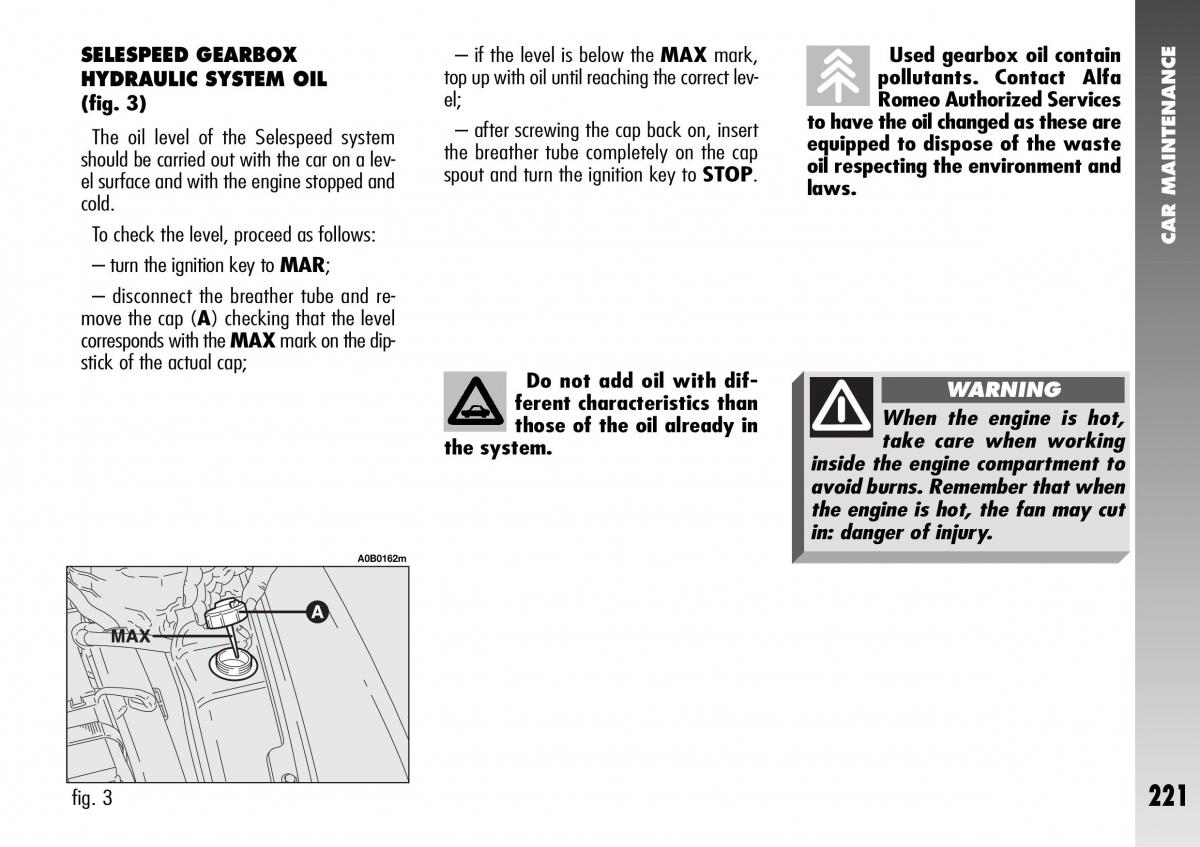 Alfa Romeo 156 GTA owners manual / page 222