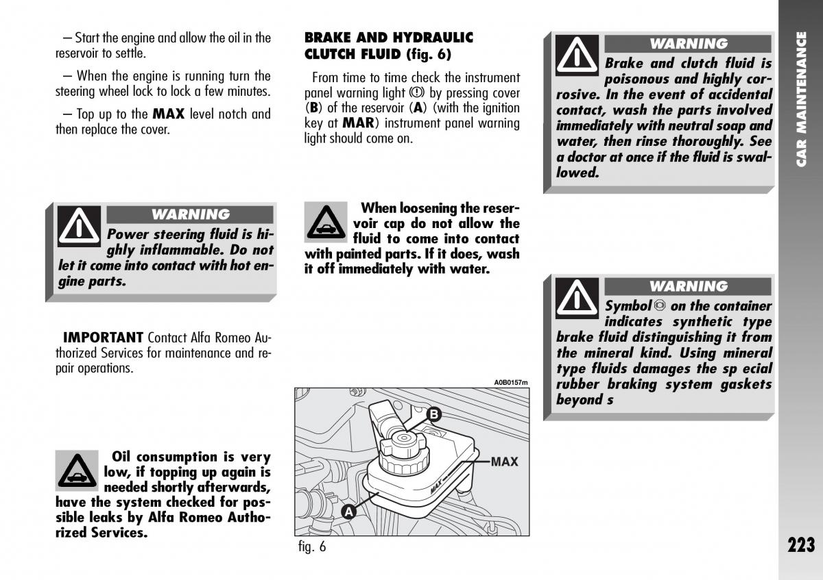 Alfa Romeo 156 GTA owners manual / page 224