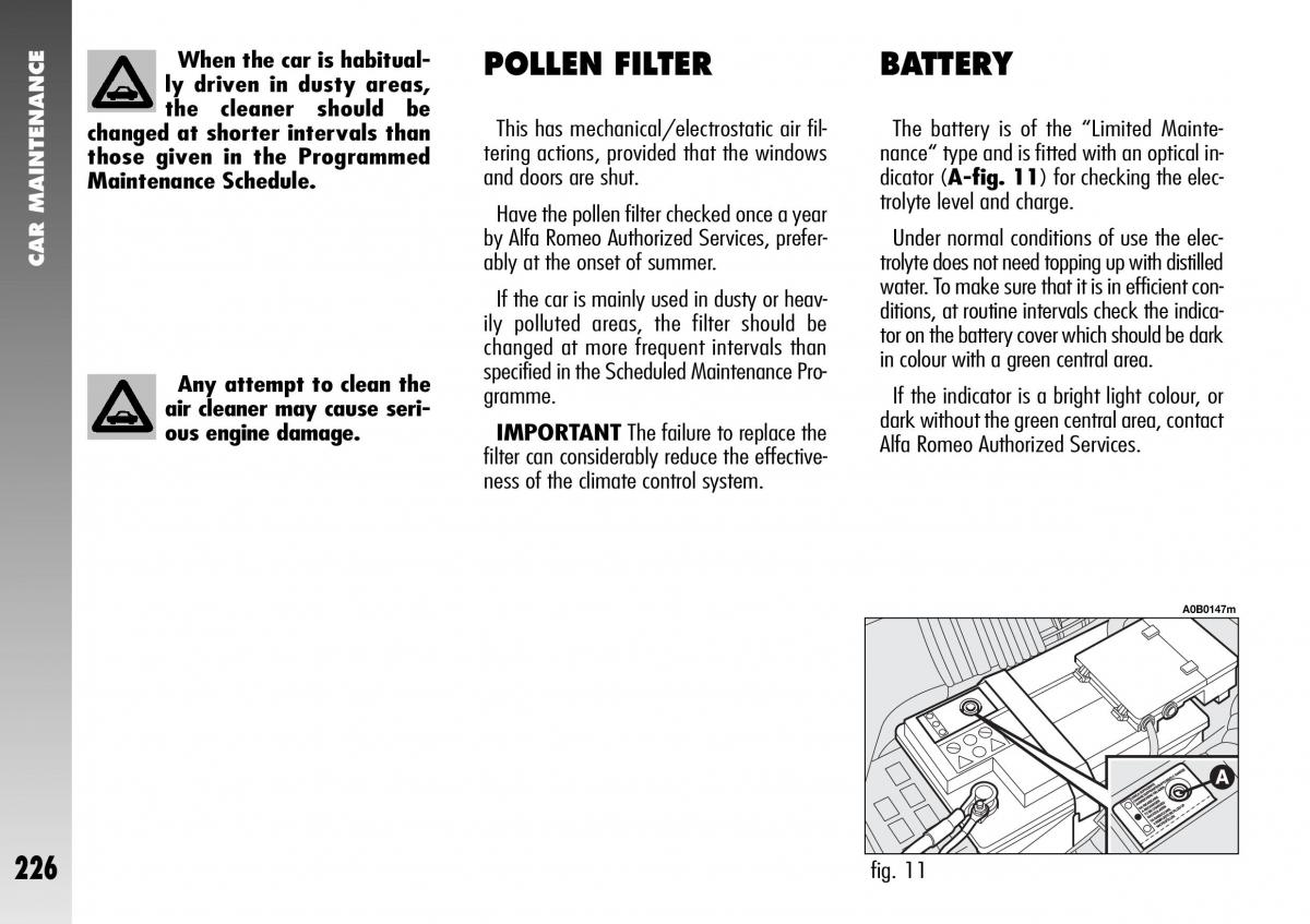 Alfa Romeo 156 GTA owners manual / page 227