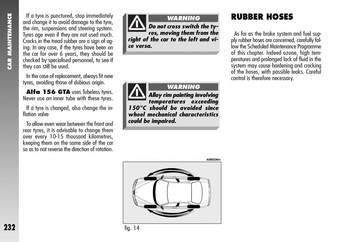 Alfa Romeo 156 GTA owners manual / page 233