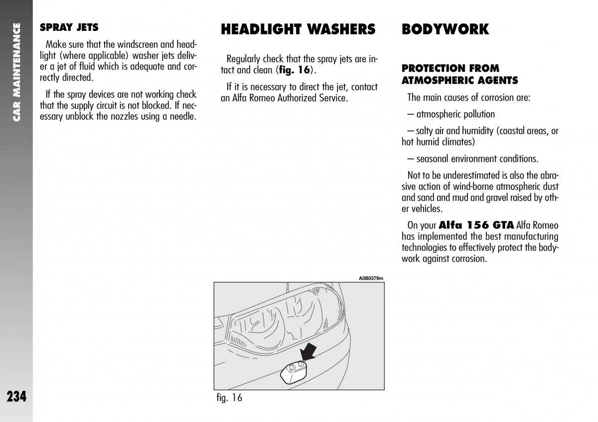 Alfa Romeo 156 GTA owners manual / page 235