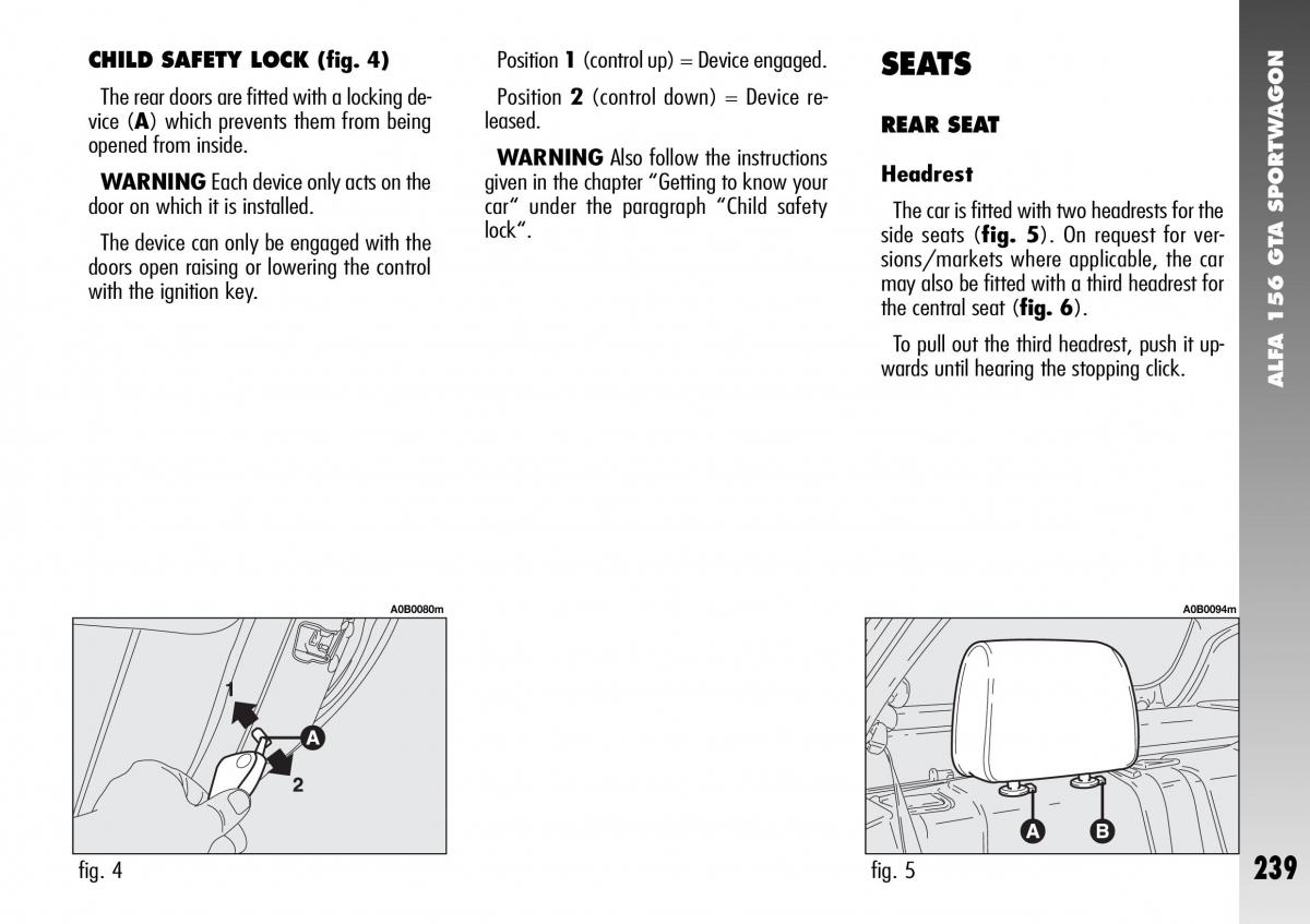 Alfa Romeo 156 GTA owners manual / page 240