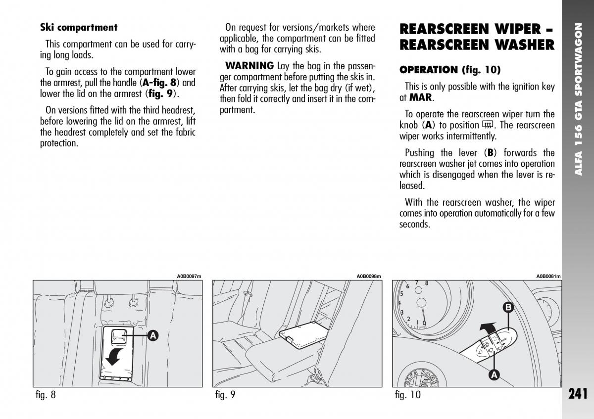 Alfa Romeo 156 GTA owners manual / page 242