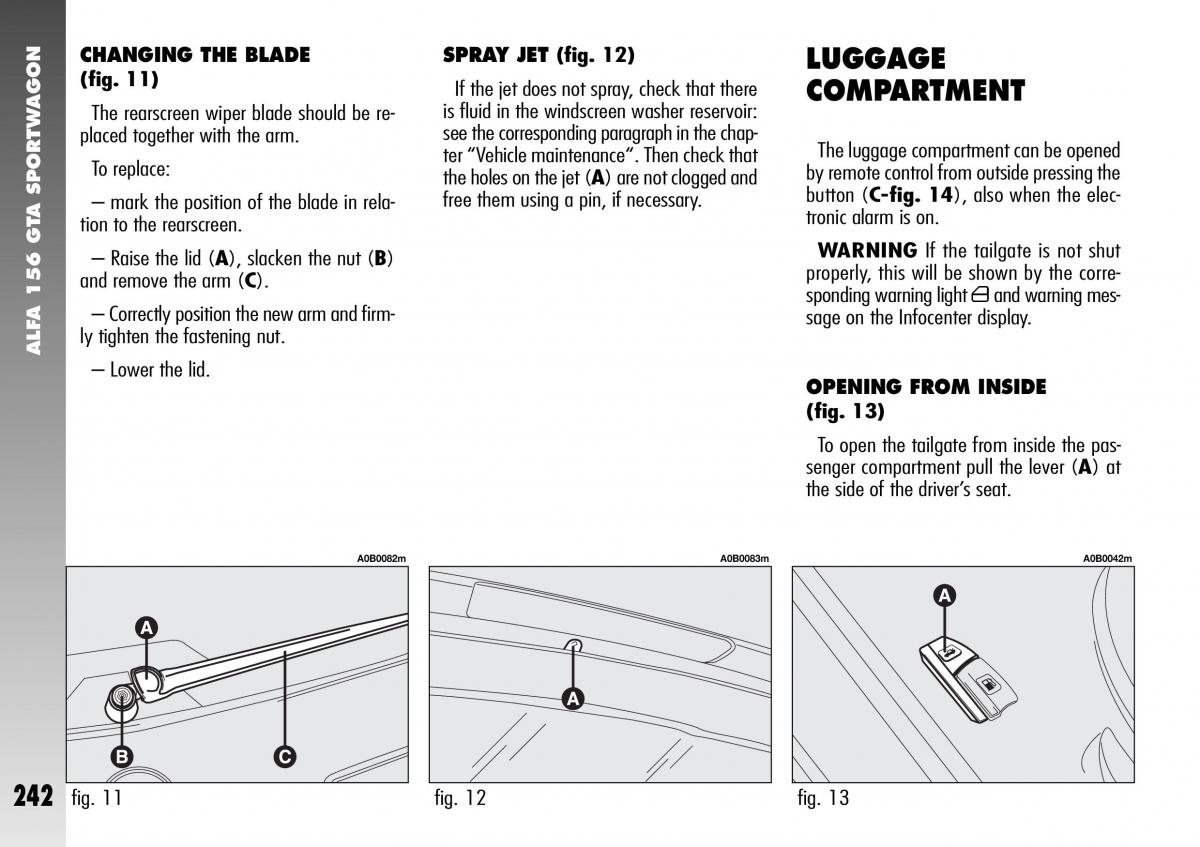 Alfa Romeo 156 GTA owners manual / page 243