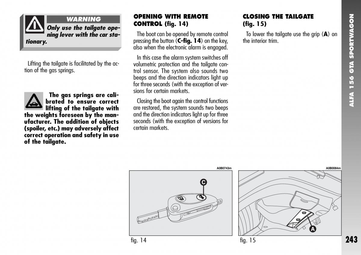 Alfa Romeo 156 GTA owners manual / page 244