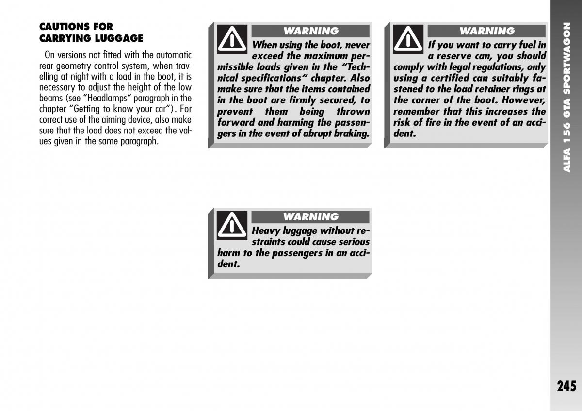 Alfa Romeo 156 GTA owners manual / page 246