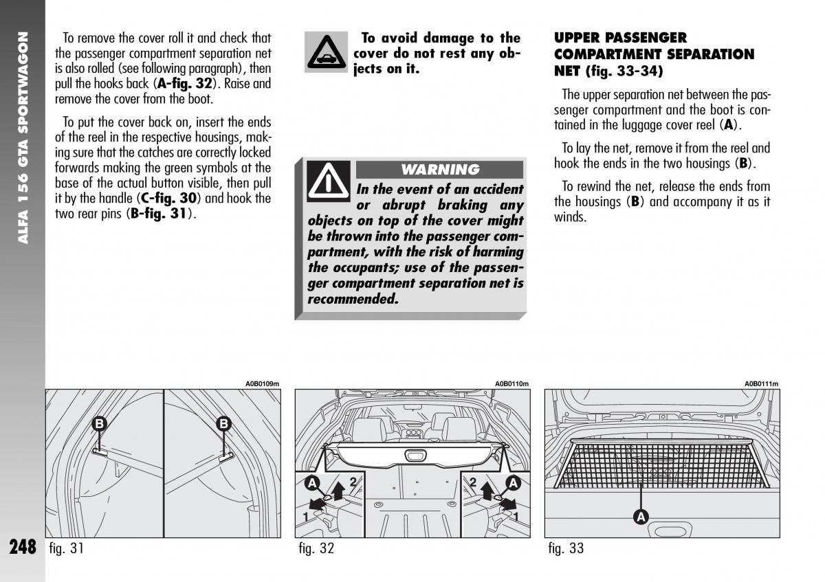 Alfa Romeo 156 GTA owners manual / page 249