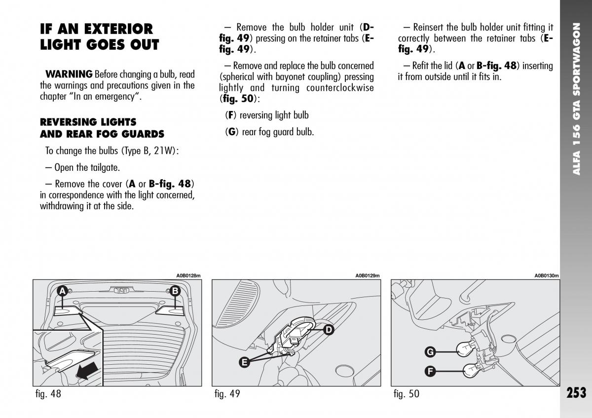 Alfa Romeo 156 GTA owners manual / page 254