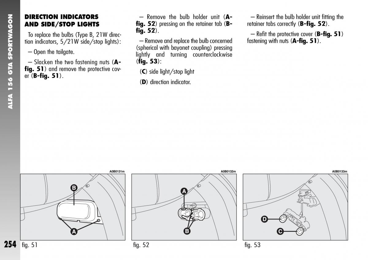 Alfa Romeo 156 GTA owners manual / page 255