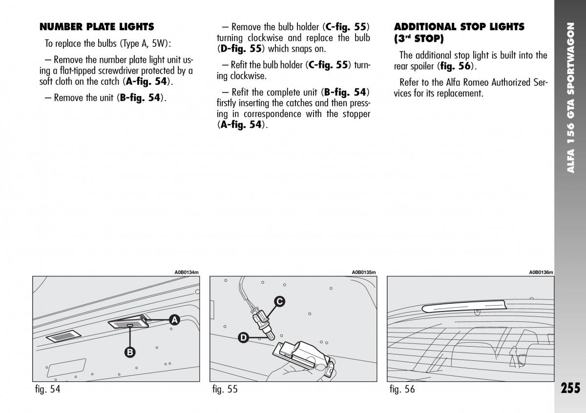 Alfa Romeo 156 GTA owners manual / page 256