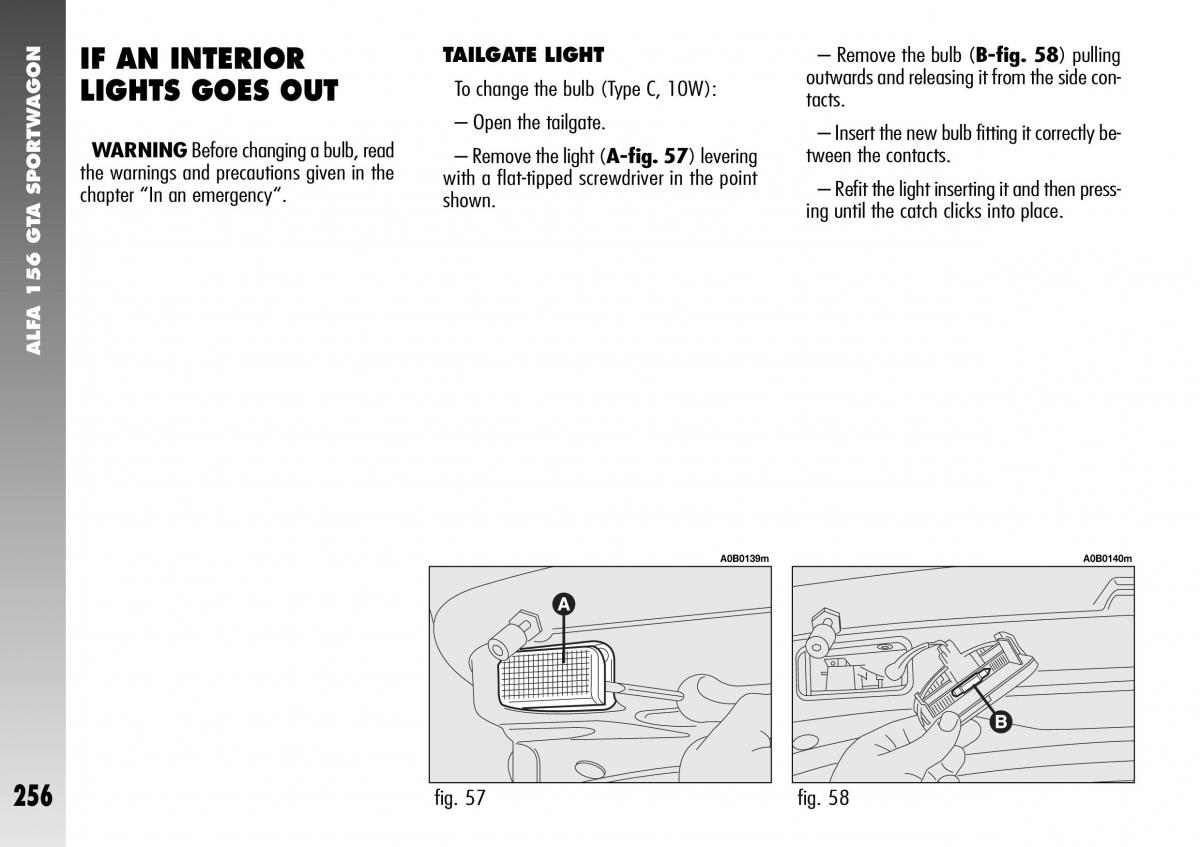 Alfa Romeo 156 GTA owners manual / page 257