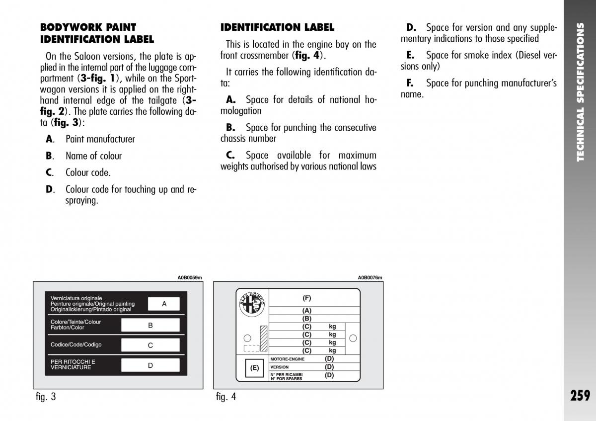 Alfa Romeo 156 GTA owners manual / page 260