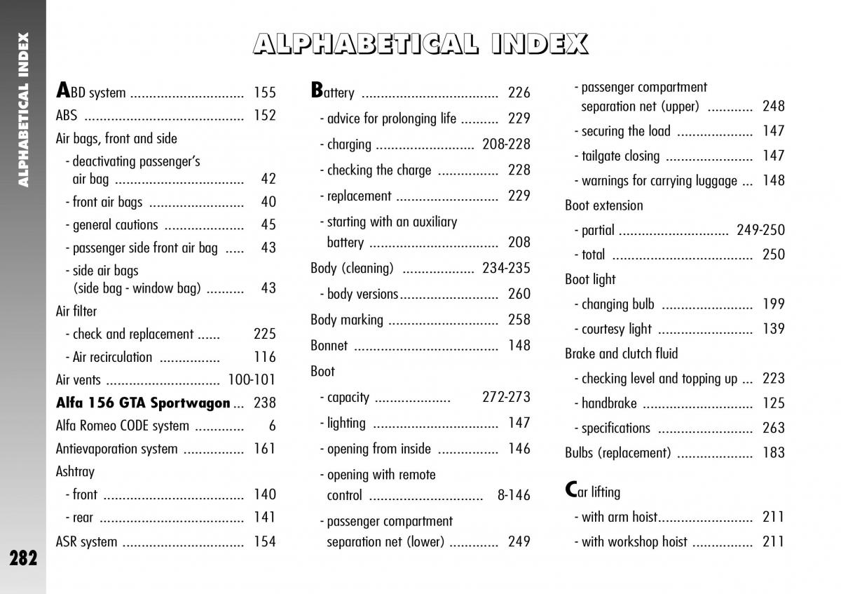 Alfa Romeo 156 GTA owners manual / page 283