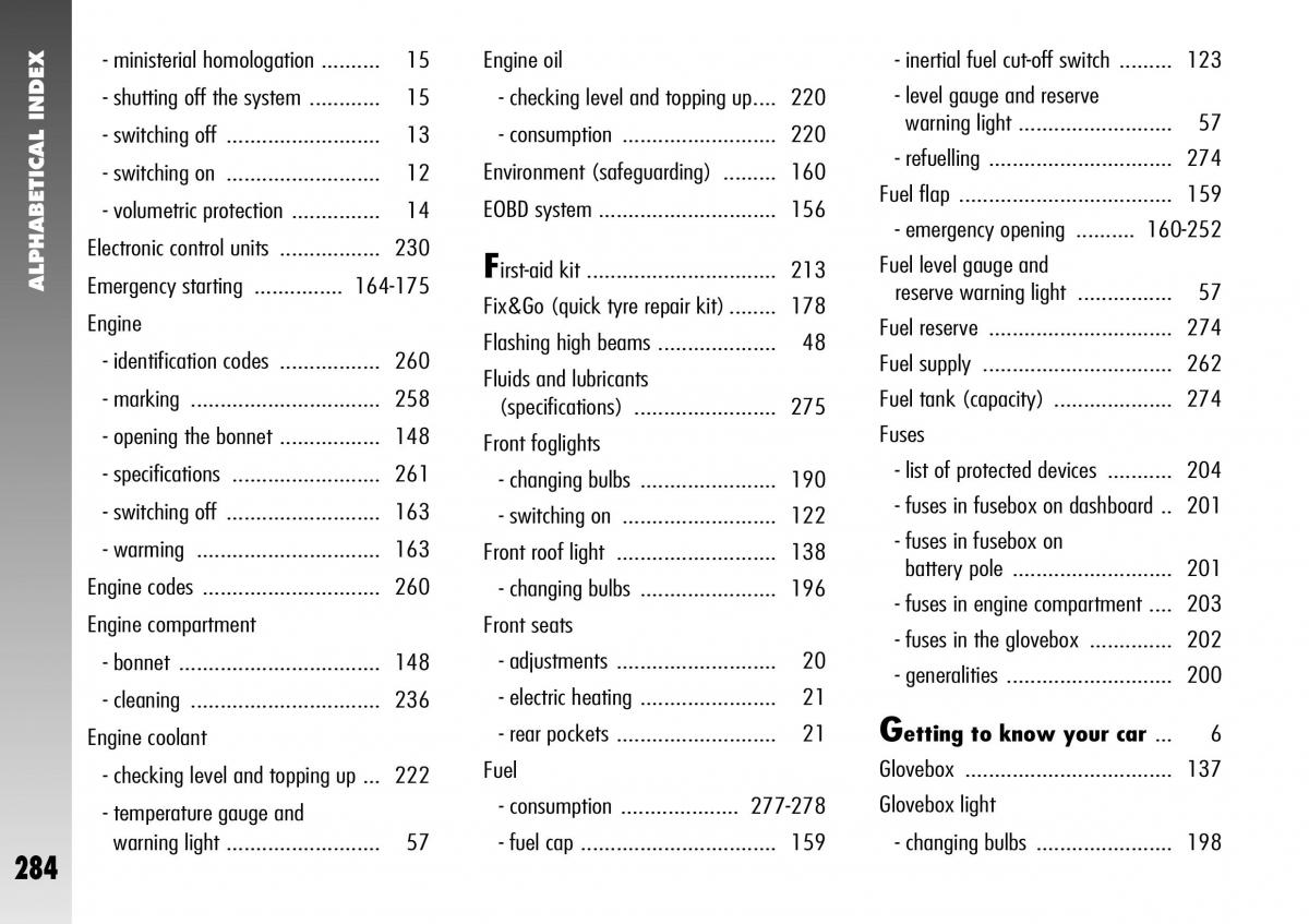 Alfa Romeo 156 GTA owners manual / page 285