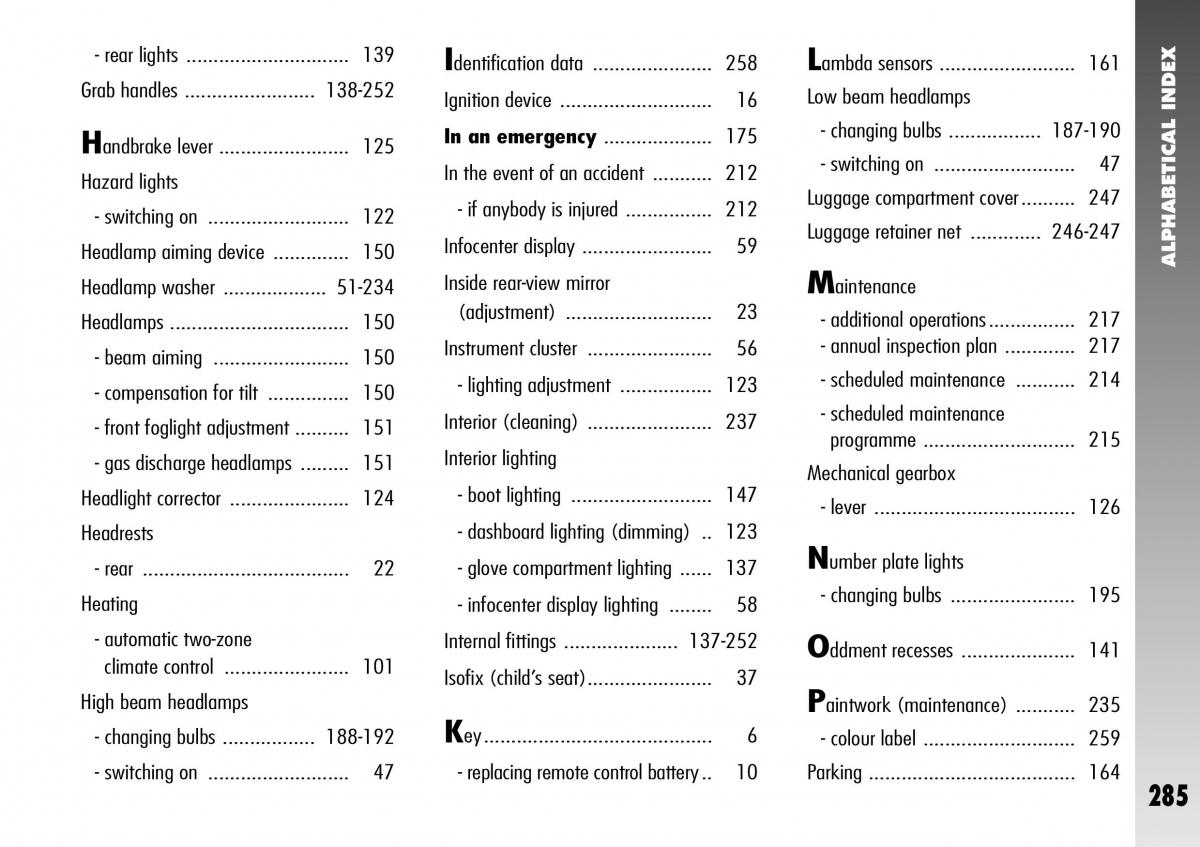 Alfa Romeo 156 GTA owners manual / page 286