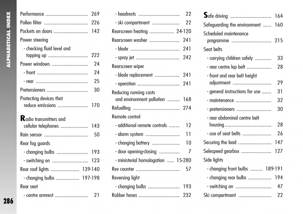 Alfa Romeo 156 GTA owners manual / page 287