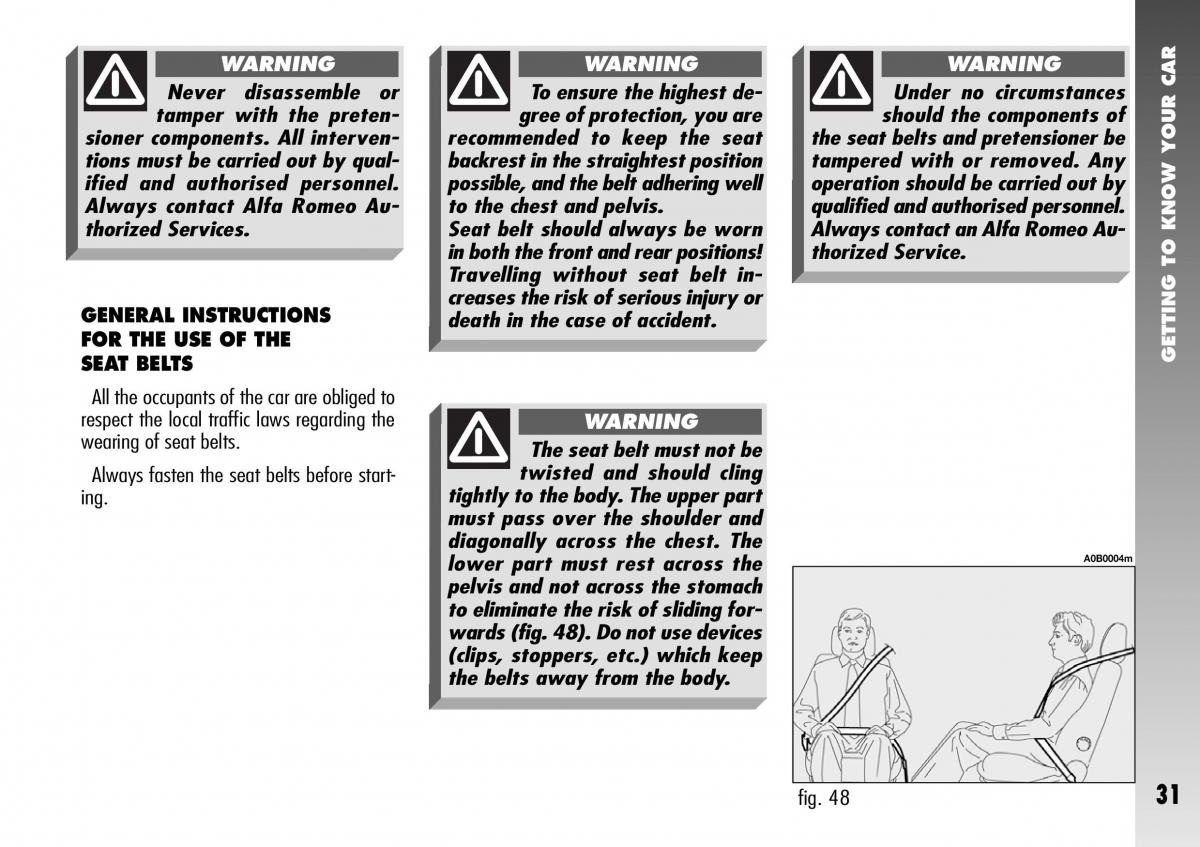 Alfa Romeo 156 GTA owners manual / page 32