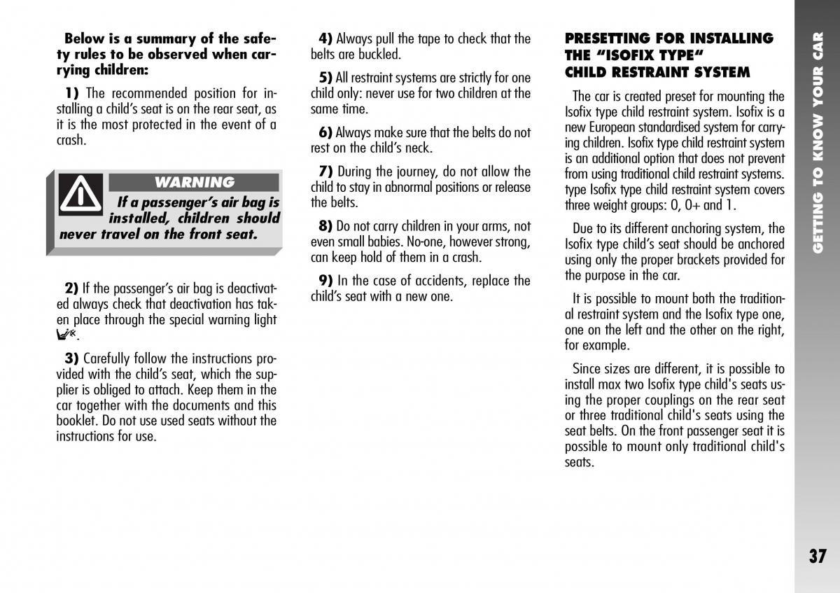 Alfa Romeo 156 GTA owners manual / page 38