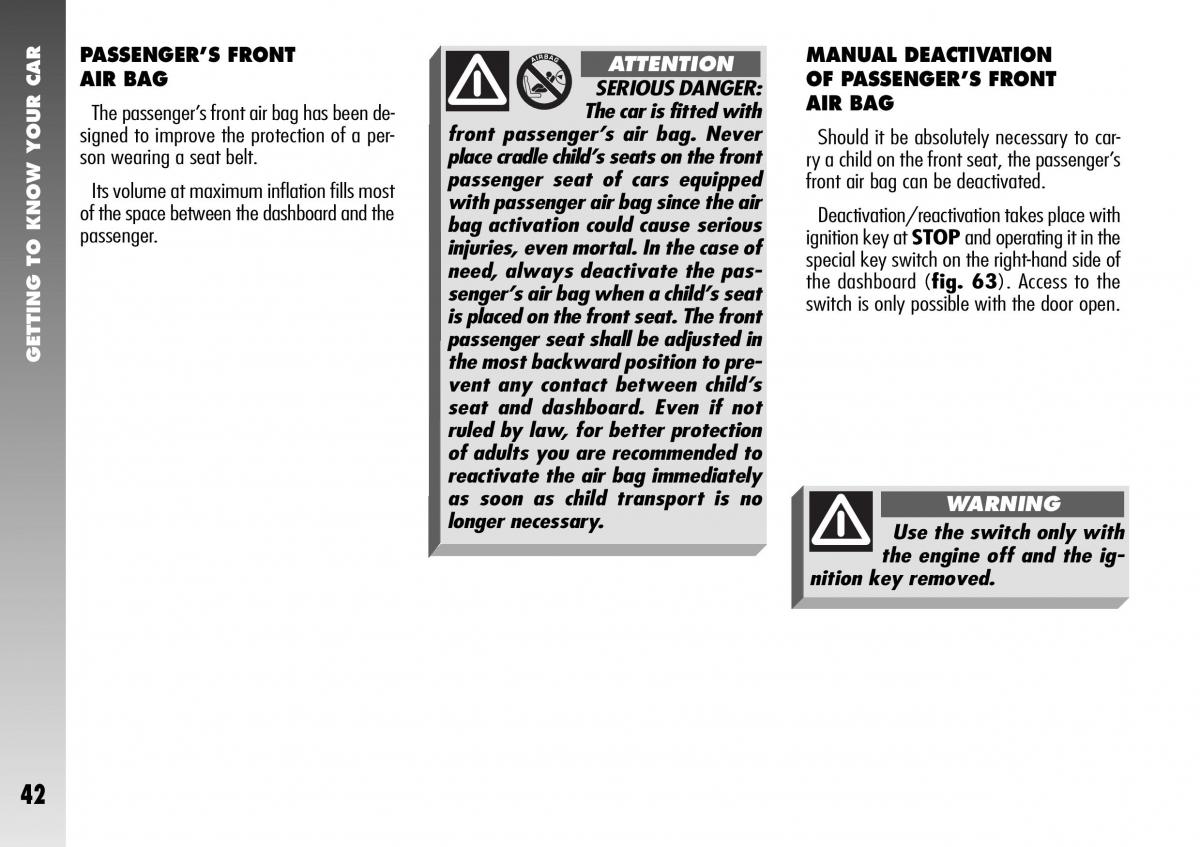 Alfa Romeo 156 GTA owners manual / page 43