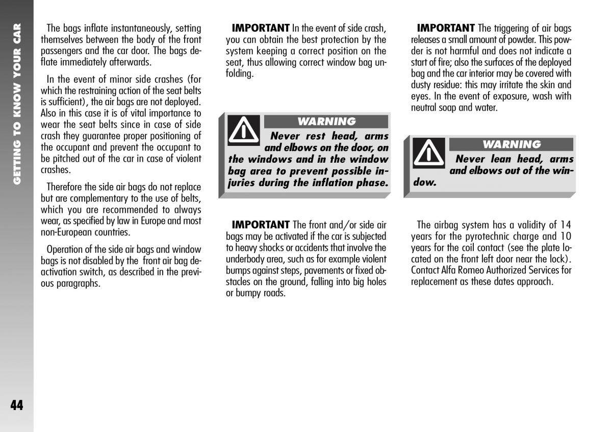 Alfa Romeo 156 GTA owners manual / page 45