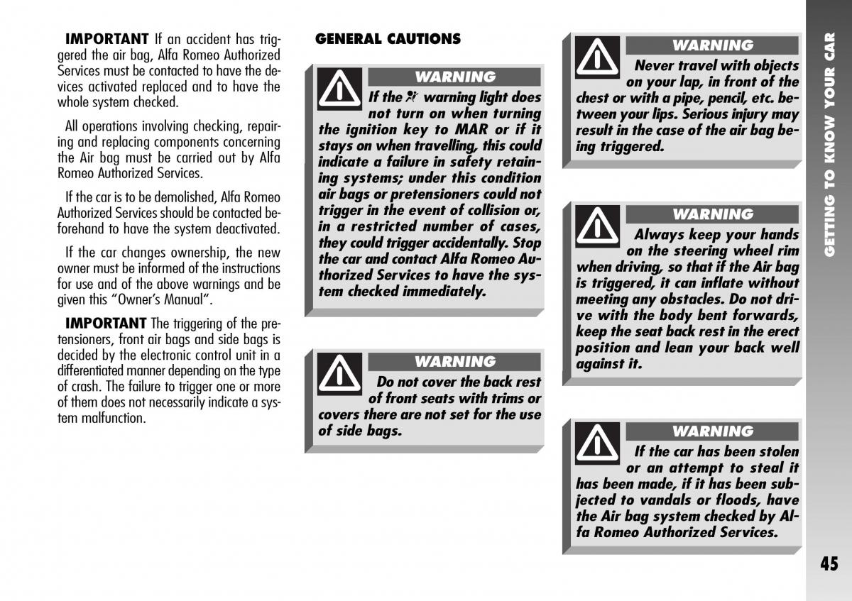 Alfa Romeo 156 GTA owners manual / page 46