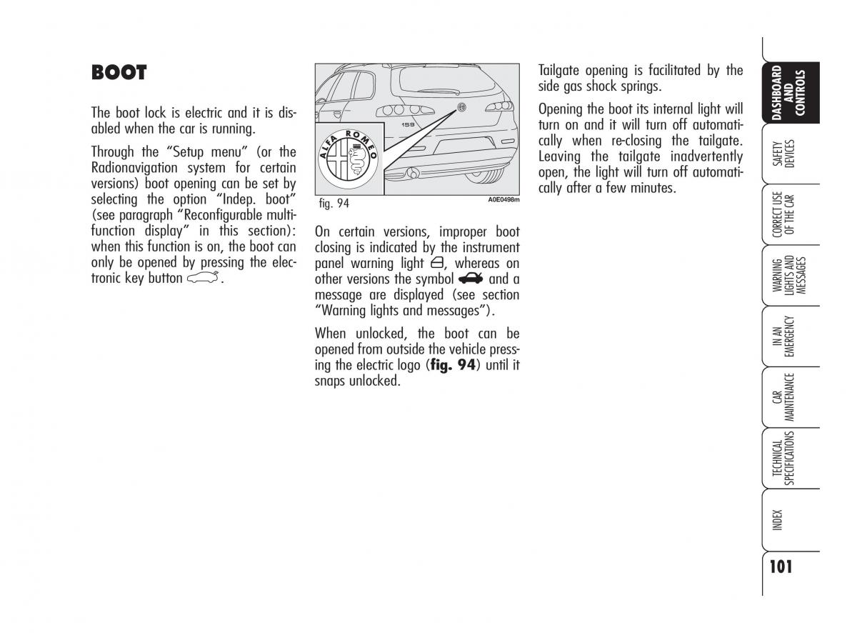 Alfa Romeo 159 owners manual / page 102