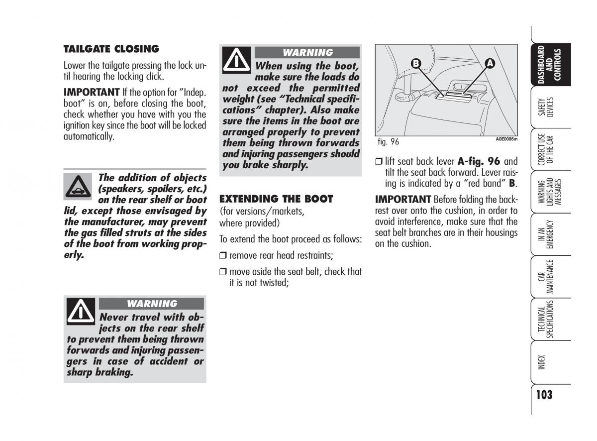 Alfa Romeo 159 owners manual / page 104