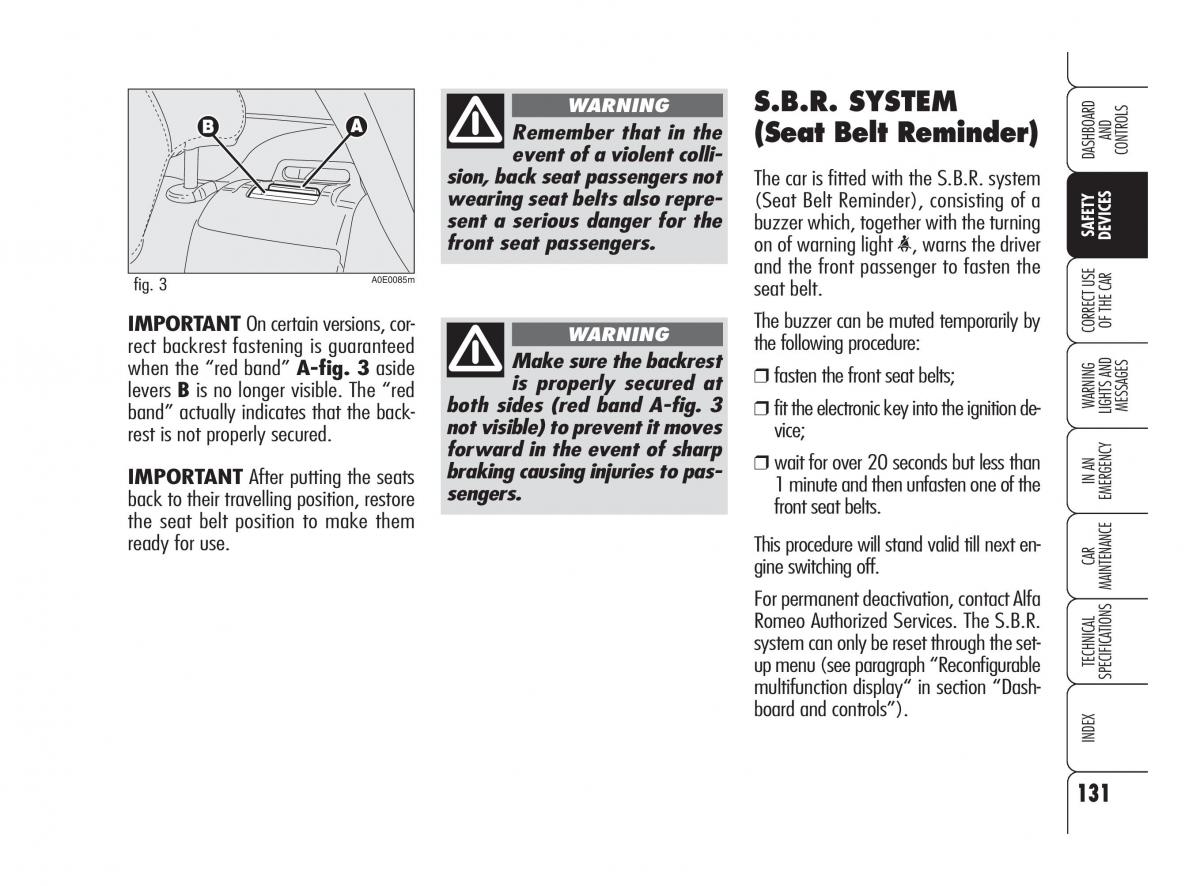 Alfa Romeo 159 owners manual / page 132