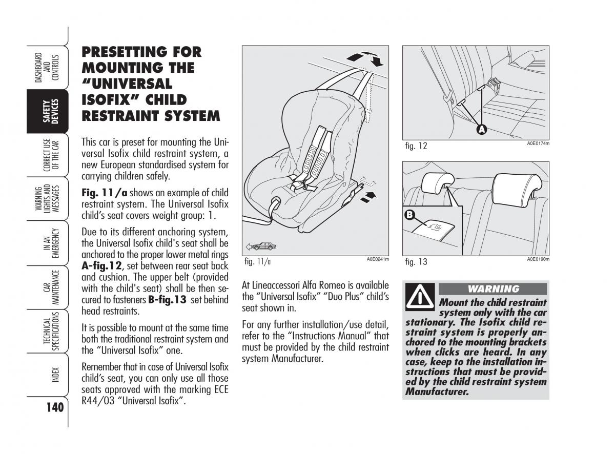 Alfa Romeo 159 owners manual / page 141