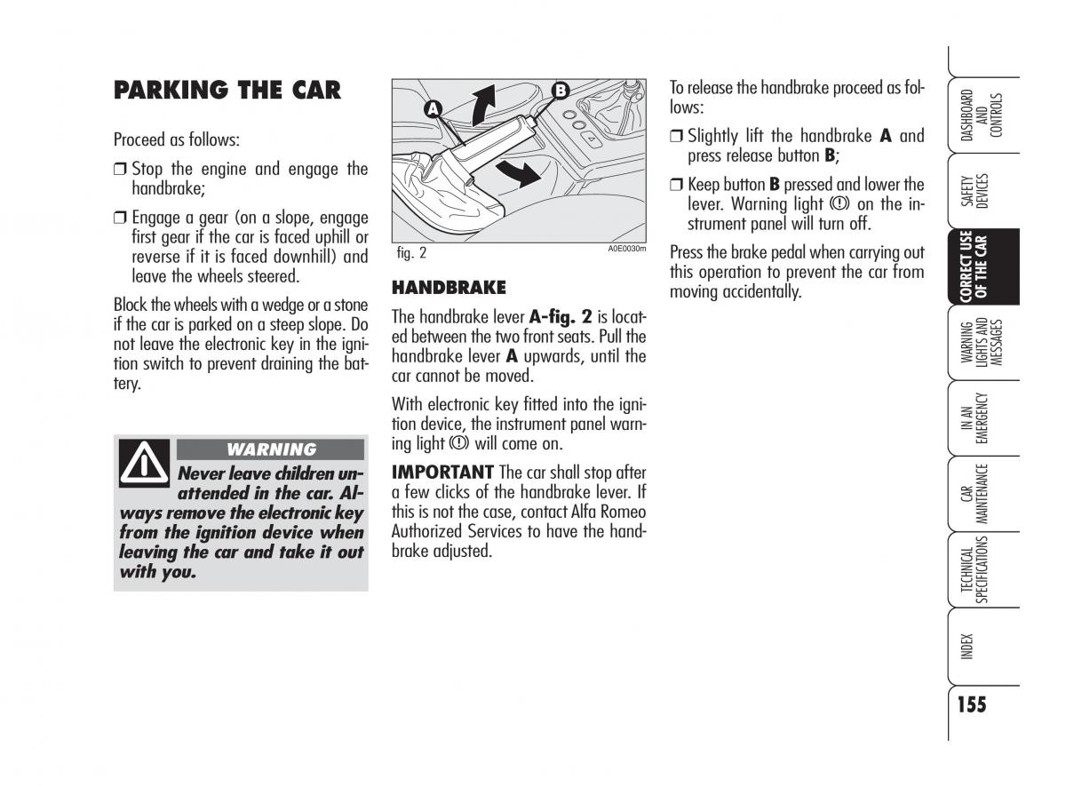 Alfa Romeo 159 owners manual / page 156