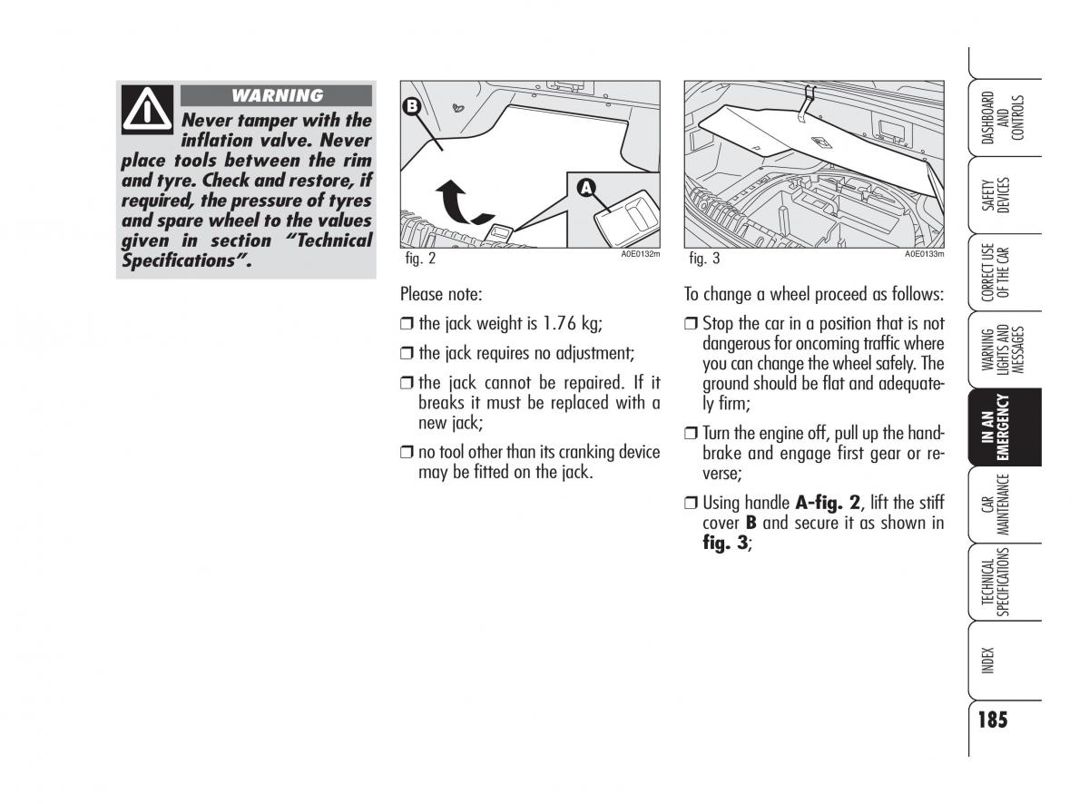 Alfa Romeo 159 owners manual / page 186