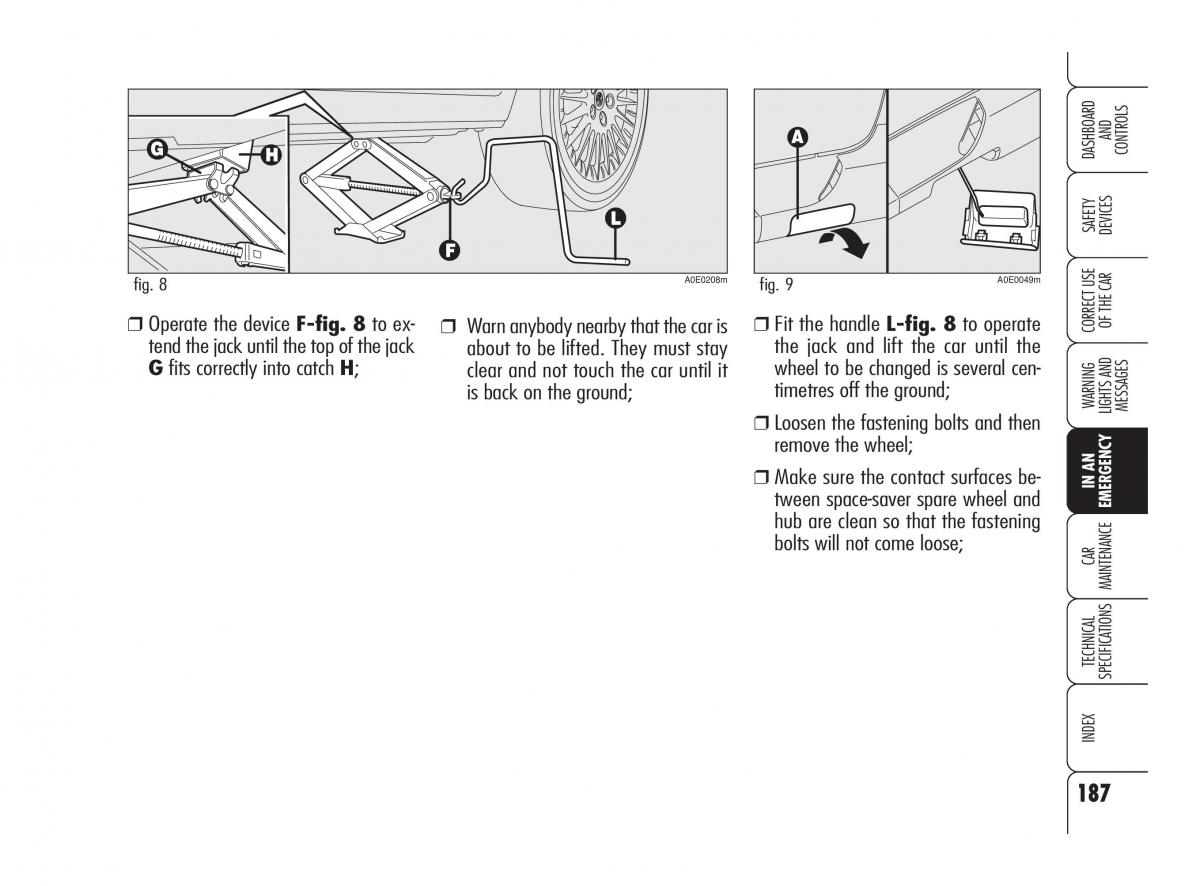 Alfa Romeo 159 owners manual / page 188