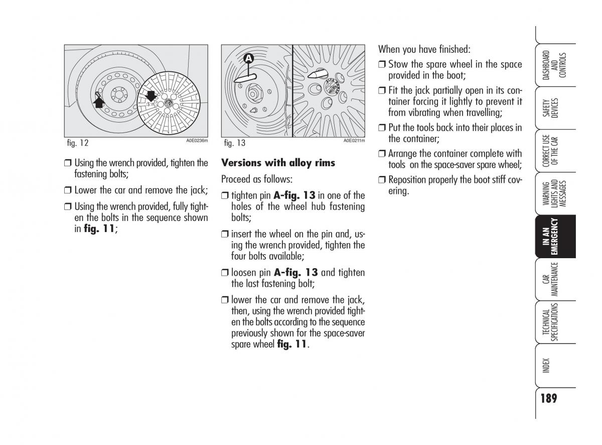 Alfa Romeo 159 owners manual / page 190