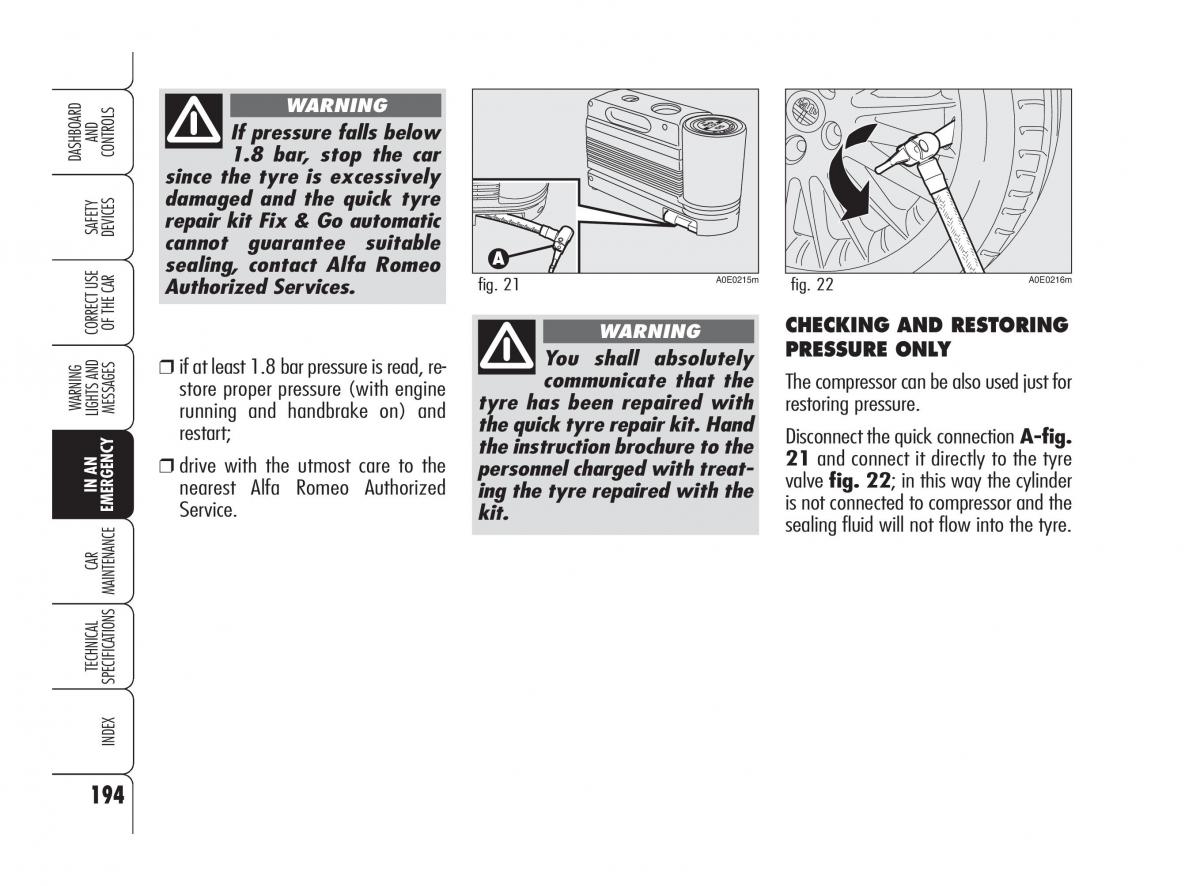 Alfa Romeo 159 owners manual / page 195