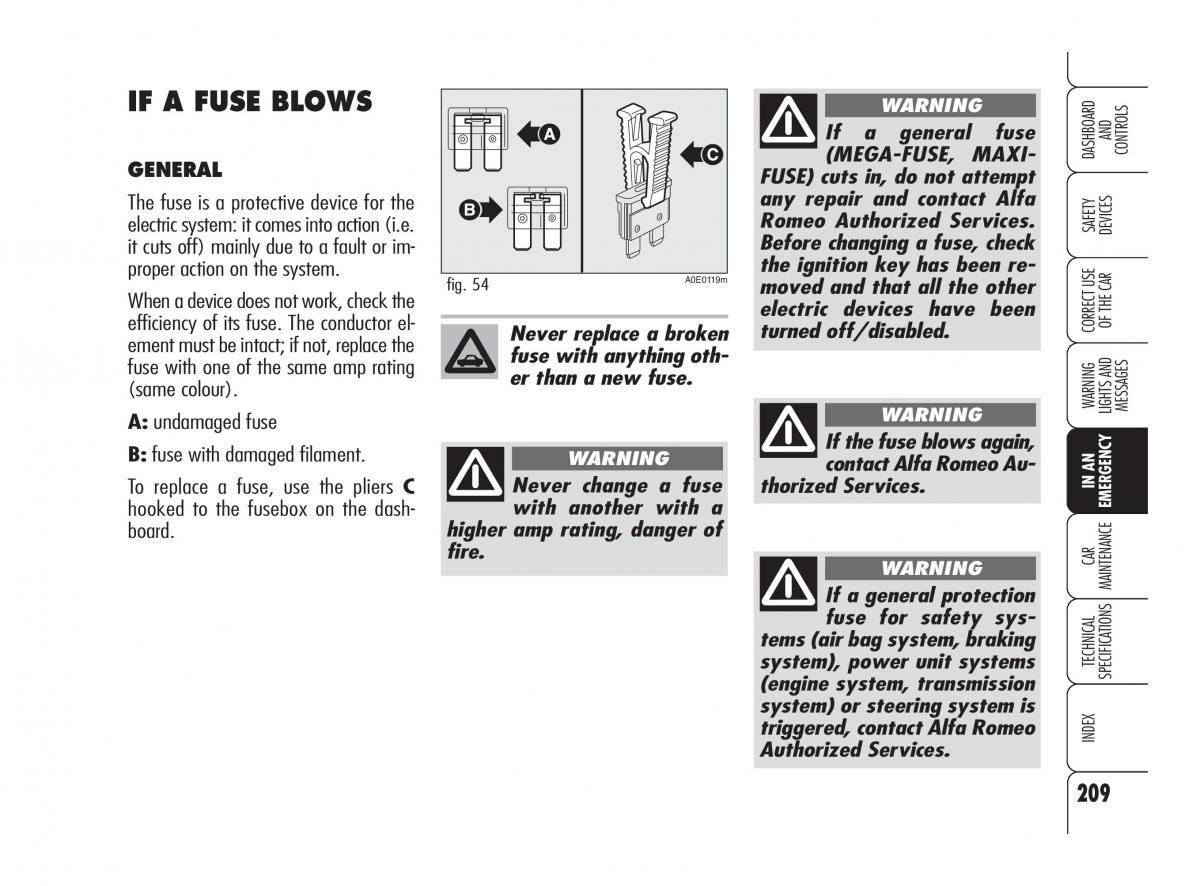 Alfa Romeo 159 owners manual / page 210