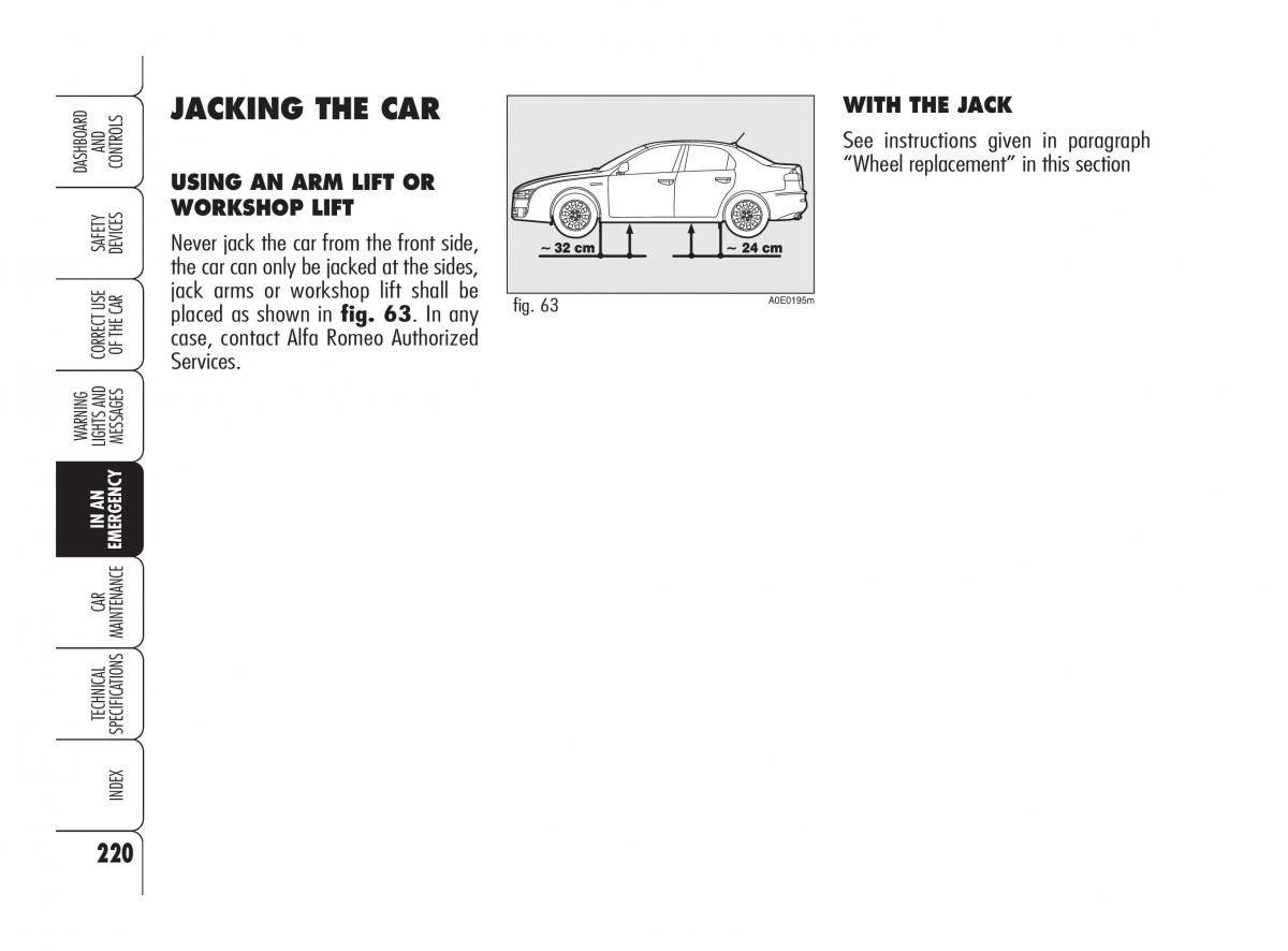 Alfa Romeo 159 owners manual / page 221