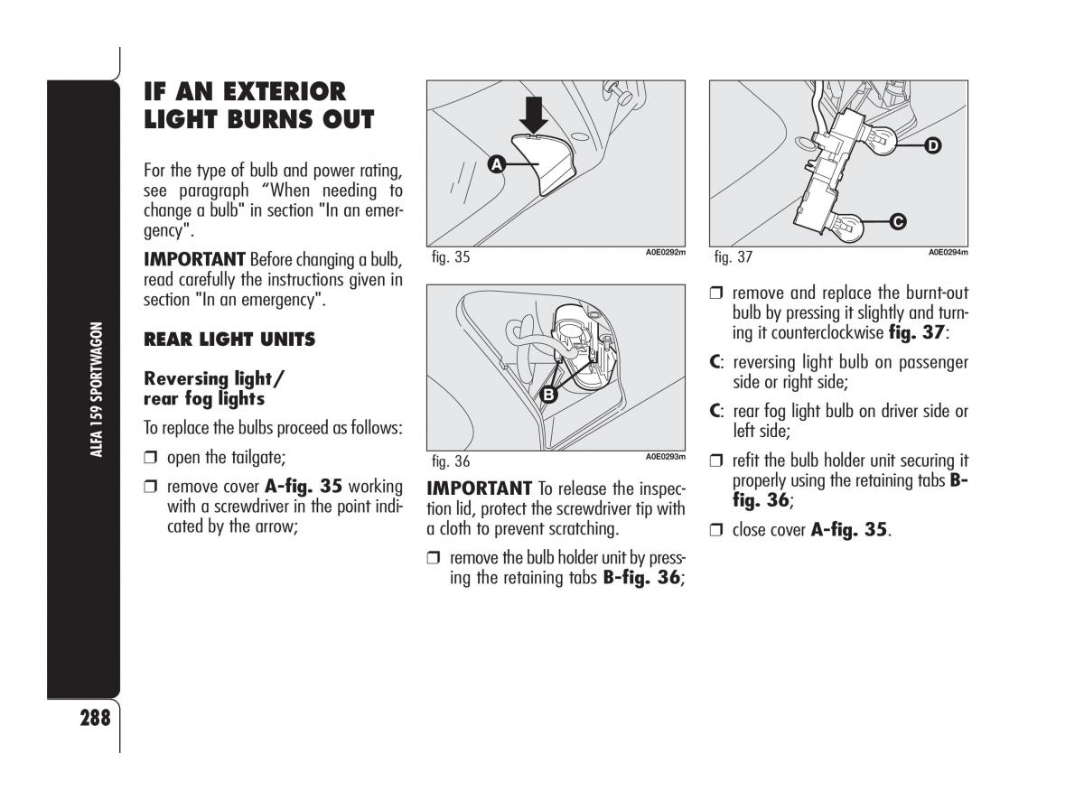 Alfa Romeo 159 owners manual / page 289