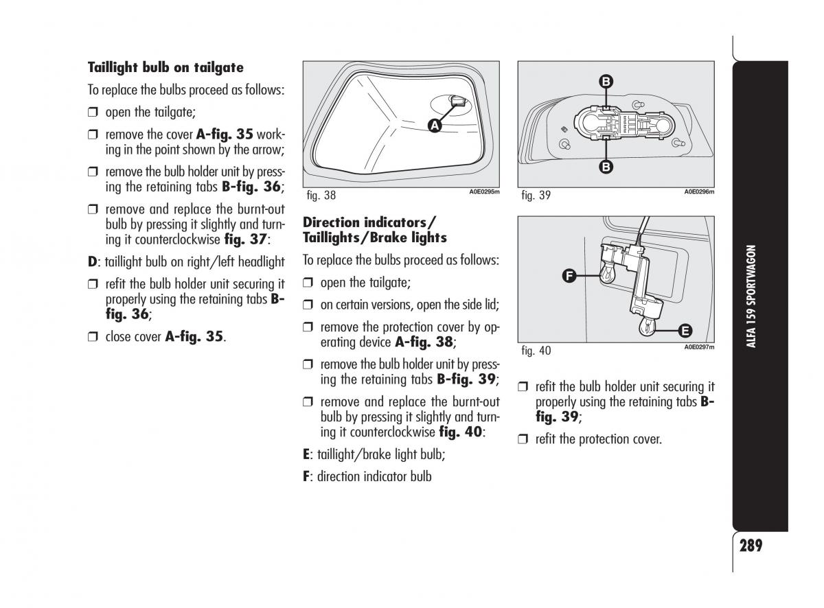 Alfa Romeo 159 owners manual / page 290