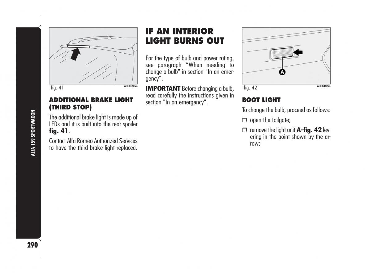 Alfa Romeo 159 owners manual / page 291