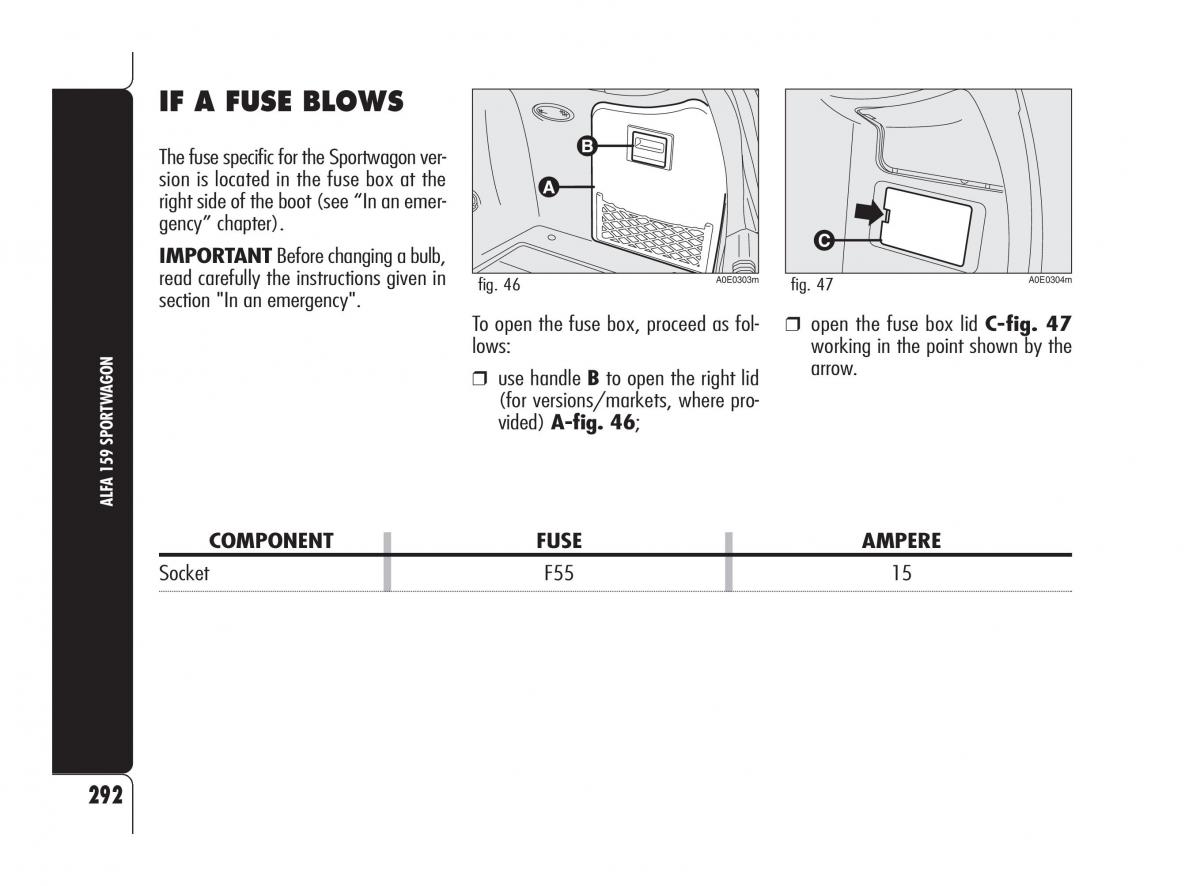 Alfa Romeo 159 owners manual / page 293