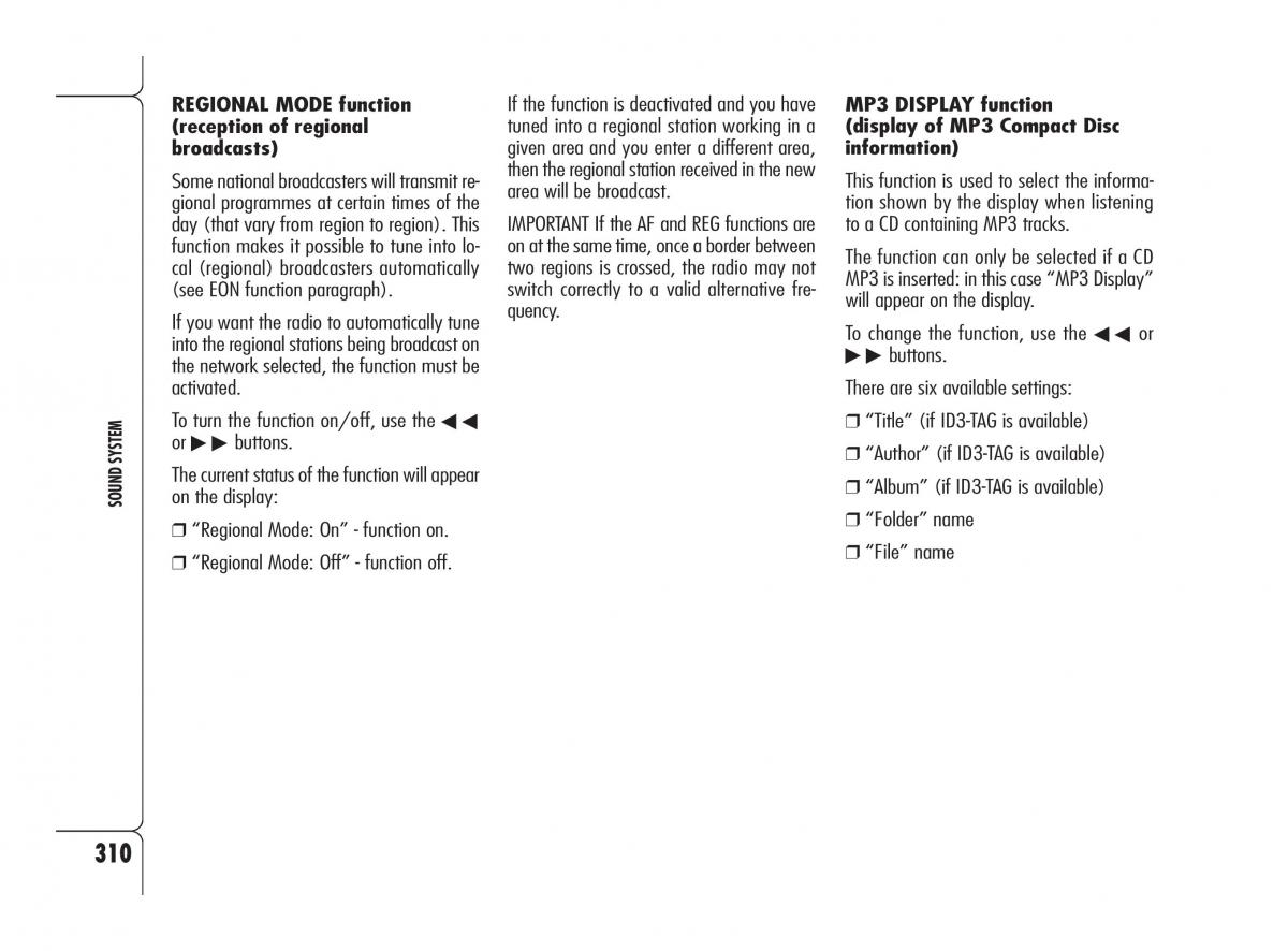 Alfa Romeo 159 owners manual / page 311