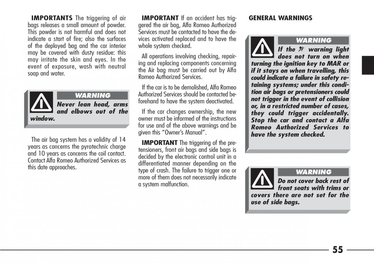 Alfa Romeo 166 owners manual / page 56